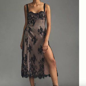 ⭐️ Lace Side-Slit Floral Classy Party Chic Glam Girly Midi Elegant Slip Dress
